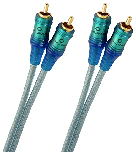 Oehlbach Ice Blue Cinch Kabel 5m - Audio Kabel für Plattenspieler, Heimkino, und HiFi Anlage - 2-Fach geschirmtes RCA Kabel aus OFC - 2X 5m - blau-transparent
