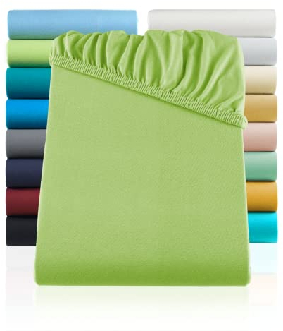 SHC by BaSaTex Jersey Spannbettlaken Bettlaken | Spannbetttuch Spannleintuch für Standardmatratzen aus 100% Baumwolle | 90x200-100x200 Farbe Apfel Grün