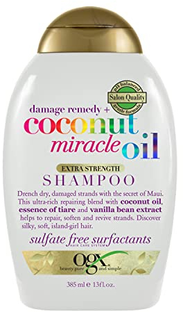 OGX Extra Strength Damage Remedy + Coconut Miracle Oil Shampoo for Dry, Frizzy or Coarse Hair, Hydrating & Flyaway Taming Shampoo, Paraben-Free, Sulfate-Free Surfactants, 13 fl oz