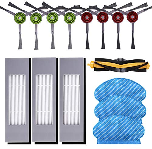 KEEPOW 15 Stück Ersatzteile Zubehör Set für Ecovacs Deebot OZMO 950 920 yeedi 2 hybrid Staubsauger Roboter,(1 Hauptbürste + 3 Filter + 8 Seitenbürste + 3 Wischtuch)