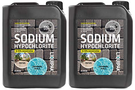 Liquipak Sodium Hypochlorite 10 Litres Patio Cleaner (2x5L) | Extra Strong 14-15% Concentration | Swimming Pool Liquid Chlorine & Black Spot Remover | Bleach Solution
