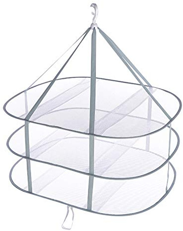 POHOVE Red de secado de ropa, secador de malla plegable con 3 niveles para suéter, delicados, frutas secas, superficie de secado de malla resistente al viento con banda de fijación resistente