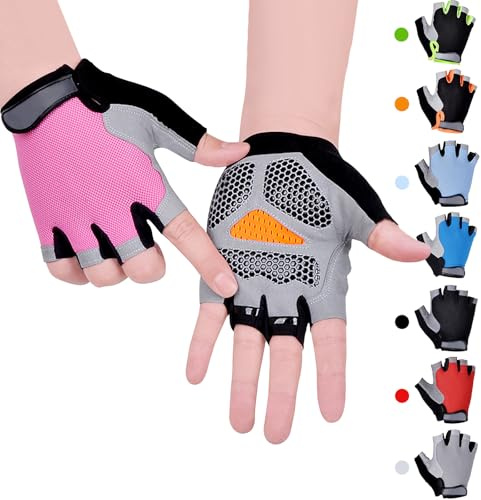 Kids Boy Girl Cycling Climing Half Finger Gloves GEL Padded BMX Bike Fingerless [SPI] (XL, Pink)