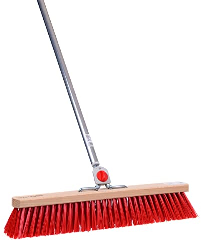 BawiTec Straßenbesen Straßenschrubber mit 4-Loch-Wechselsystem 60cm Breit/Lang rote Kunststoff-Borsten Besen mit Stiel Alustiel für draussen (60cm)
