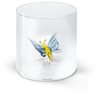 WD Lifestyle Bicchiere in vetro borosilicato. Capacità 250 ml. Decoro farfalla.