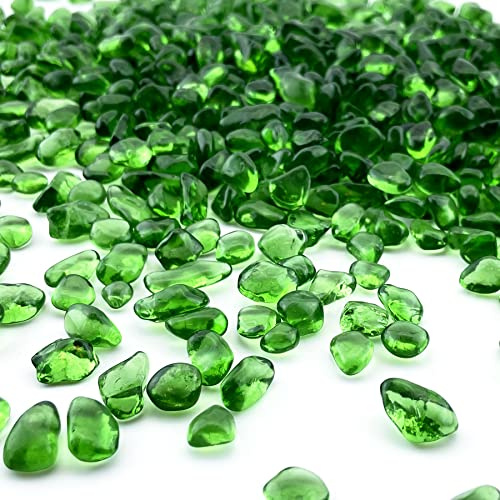 CYS EXCEL Aquarium Fish Tank Gravel (1 LB) Green Glass Vase Filler for Fountain Succulent Plant Decorative Rock Pebble Stone Irregular Smooth Sea Glass