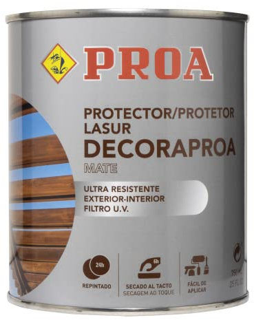 Lasur protector para madera exterior. Pino. 4 L. Cuida y protege la madera con acabado natural. Mate. Proa.