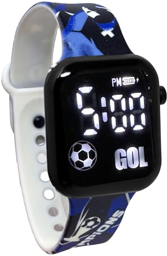 Julian Ross Champions Neroazzurro Orologio da Polso Digitale Led per Bambini e Ragazzi, Formato 12 Ore, Gol, Calciatore, Pallone, Tifosi