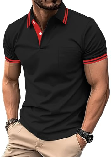 zitysport Poloshirt Herren Kurzarm Shirt Atmungsaktives Golf Polo Shirt Männer Sommer Shirts Sport Basic Slim Fit Tshirt mit Brusttasche Polohemd(Schwarz-M)