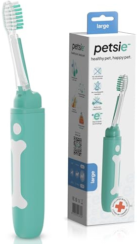 petsie Electric Dog Toothbrush Large | Silent and Vibration-Free | Vet-Developed Electrolytic Technology | No Toothpaste Needed | Built-in Timer and App | Large Brush Head for Dogs Over 44 lbs
