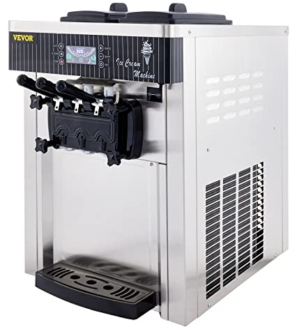 VEVOR Macchina per gelato commerciale da 5,3 a 7,4 galloni all'ora per servire morbido con display a LED Auto Clean 3 sapori perfetta per ristoranti snack bar, 2200 W, argento
