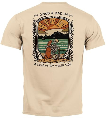 Neverless® Backprint Tshirt Herren Hund Freundschaft Motiv Aufdruck Printshirt Outdoor Fashion Natur L