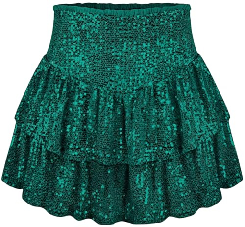 Ocean Plus Mini-Jupe pour Femme avec Short Intérieur Jupe Perlée à Paillettes Jupe Courte Skort Couleur Unie Jupe Plissée avec Fermeture éclair Jupe Pantalon (S (EU 32-34), Vert)