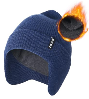 Zylioo Överdimensionerad 3XL/2XL/XL/L mössa hattar med öronklaff, S/M fleecefodrad skallemössa, plusstorlek vinter varma stickade mössor