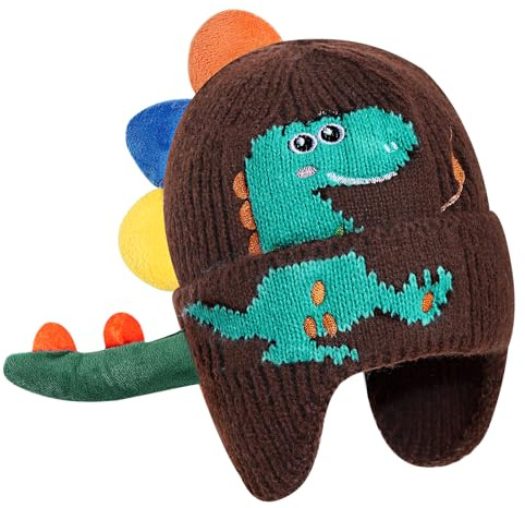 KAKU NANU Vintermössa baby dino mössa barn beanie 0–3 år småbarn stickad mössa, BRUN, 0-3 År
