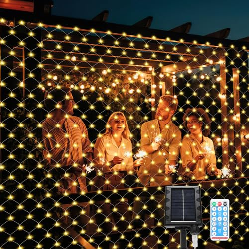 Uggleke ljusnät solenergi 4,5 x 1,6 m, 240 lysdioder varmt vitt energibesparingsljus med fjärrkontroll, justerbar ljusstyrka, 8 lägen minnesfunktion, IP44, ljuskänslig kontroll