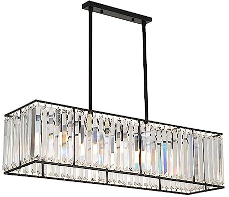 Modernes Wohnzimmer Kristall Kronleuchter Moderner rechteckiger Kristall-Kronleuchter Bauernhaus industrielle Pendelleuchte Esszimmer Glas Hängelampe Halterung for Küche Insel Bar Wohnzimmer Pooltisch