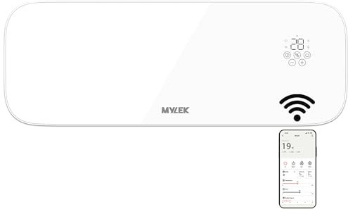 MYLEK Glass Overdoor Air Curtain Heater Fan 2000W, Smart WIFI App Or Remote Control, PTC Ceramic Downflow Over Door Heater, Timer, Office, Bathroom, Commercial, (2KW White)