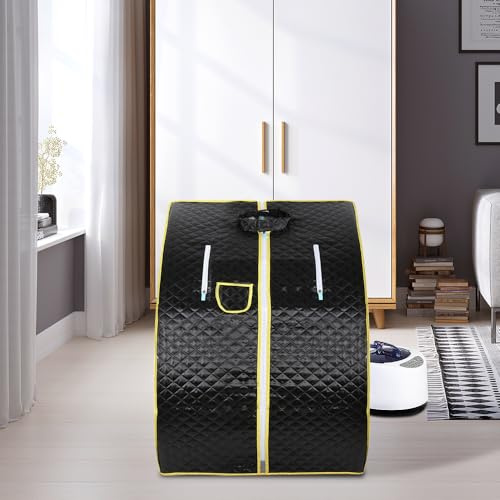 Sauna a vapore portatile, tenda sauna portatile a vapore 2,5 l con telecomando, telaio inox, timer, finestre con cerniera, tenda spa casa (1,8 l, 75 x 88 x 99 cm, nero)