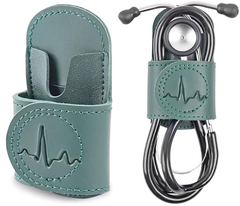QIELIZI Stethoscope Holder Hip Clip.Night Shift Nurse Essentials Organizer,3M Littmann Stethoscope Belt Clip for Scrubs, Nursing Tools Holster Case,Teaching Stethoscope Holder (1-Dark Green)