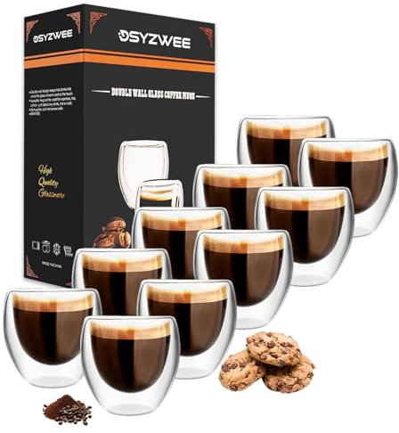 DSYZWEE Lot de 10 verres à latte macchiato en verre à double paroi - Verres à cappuccino - 80 ml - Pour latte, américain glacé, lait