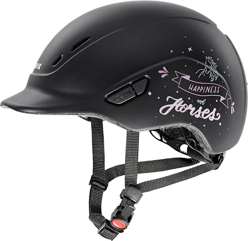 uvex kidoxx – Casco da equitazione leggero per bambini – regolazione individuale – ventilazione ottimale – happyhorse Black Matte 3XS-XS