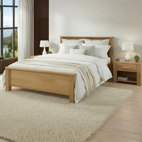 Reinforced Beds, DEREHAM BED, Natural Oak Finish, Reinforced Slats, Strong Wooden Bed (Natural Ook, Double)
