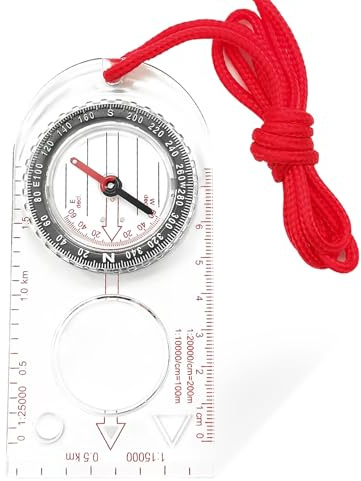 Transparenter Navigationskompass, Orientierungskompass für Pfadfinder, Wandern und Überleben, mit verstellbarer Deklination und Umhängeband