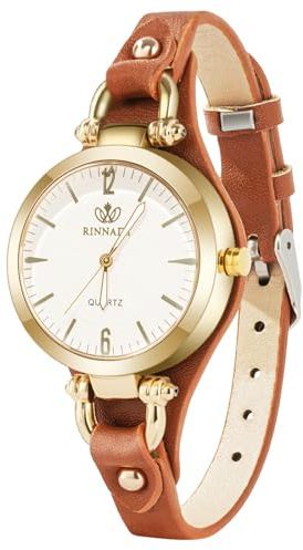 OFFCUP Women's Leather Quartz Watch, Thin Strap Ladies Watches, Analog Quartz Watches with Retro Dial, 3 Hand Quartz Watch, Premium Fashion Wrist Watch for Women Ladies Girls