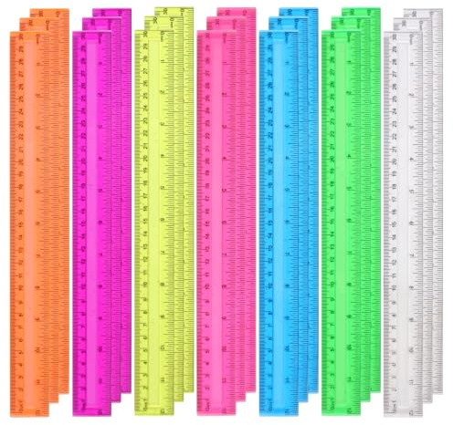 18PCS Clear Ruler, 12 Inch Plastic Rulers for School, Home, or Office, Clear Plastic Rulers