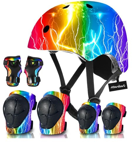 Casco de bicicleta ajustable para niños con rodilleras, almohadillas para codos, protección de muñeca, casco para niños de 3 a 5 a 8 a 14 años, ideal para patinaje, ciclismo, ciclismo, patinaje, para