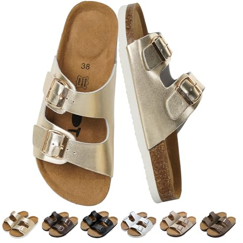 chetoria Sandales et Mules pour Femme Homme avec Boucles Réglable 36-46EU | Confortable Légères Sandales Orthopédiques avec Arch Support et Cuir Liège, Bout Ouvert Pantoufles Antidérapant Chaussons