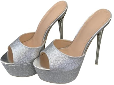 Sandalias de Plataforma con Punta Abierta y Brillo Plateado para Mujer