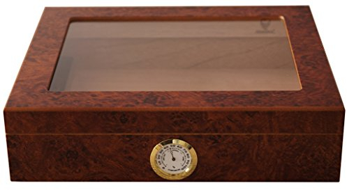 GERMANUS Cigar Humidor for approx. 30 Cigars, Brown, with Hygrometer and Humidifier and GERMANUS Manual