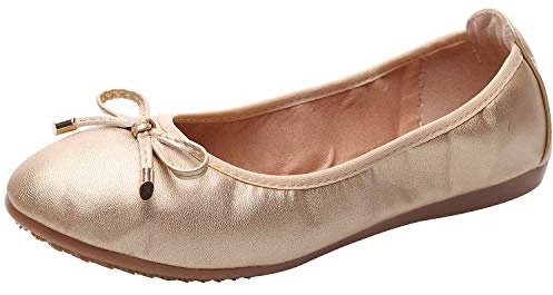rismart Femmes Danse Glisser sur Plat Bowknot Élégant Doux Ballerines Chaussures SN02829(Or,38 EU)