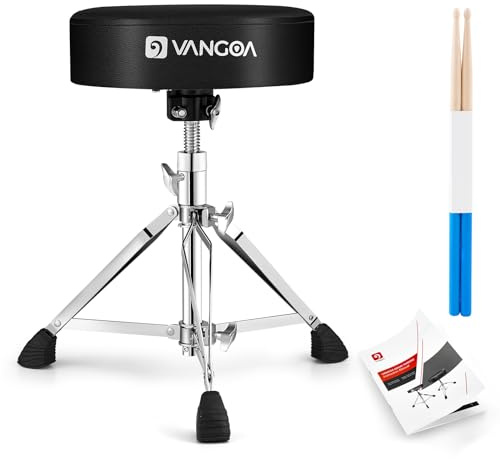 Vangoa Drum Stool Throne Set for Kids Teens Adults, Drum Seat Chair Height Adjustable Double Braced Upgraded Drumming Stool with 5A Drumsticks for Drummers