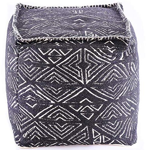 Mandala Life Art Pouf Ottoman - 20x20x20 - Foot Rest Stool - Black Cube