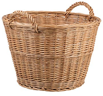 e-wicker24 Alles aus Weide Baguettekorg med bärhandtag, trädgårdskorg av pil, full pilkorg, öppen spis av pil, naturlig flätad korg