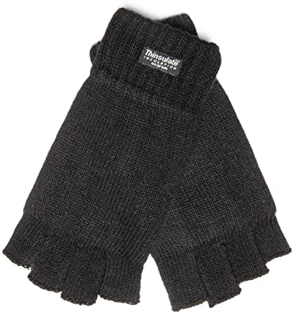 EEM Herren Halbfingerhandschuhe, weiche Wolle, Thinsulate Thermofutter, Halbfinger, schwarz L/XL