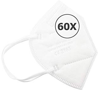 TBOC Mascherine FFP2 - [Pack 60 Unità] Maschere Usa e Getta [Bianco] 5 strati [Non Riutilizzabili] Pieghevoli Traspiranti con Clip per il Naso [Certificato e Approvato CE 2163] Qualità Premium
