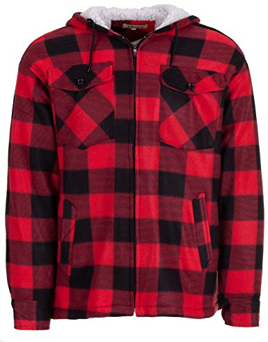 Hoang Textil GmbH Termisk skjorta för män, arbetsjacka, skogshuggare, termojacka, huva, huva, storlek M – 3XL, röd, XL