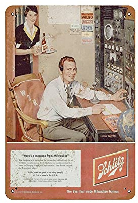 KEYGAMER 1952 Beer and Ham Radio Metal Tin Sign, Vintage Plaque Poster Garage Bar Home Wall Decor 8 X 12 Inches