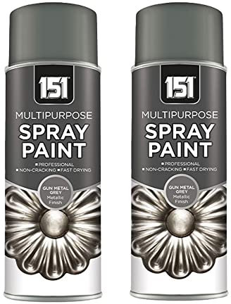 Unknown1 151 Multipurpose Gun Metal Grey Spray - DIY Premium Gun Metallic Finish - Metal, Wood, Glass (400ml x 2)