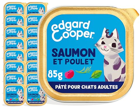 Edgard & Cooper Pâtée Pour Chat Adulte Stérilisé, Saumon Poulet 16 x 85g, Nourriture humide Sans Céréales Ingrédients naturels, Riche en protéines, Sans sucres ajoutés