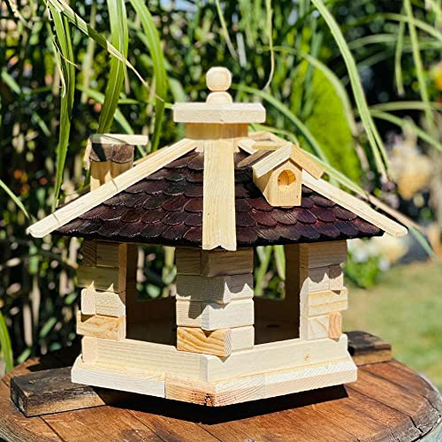 DARLUX Uccello mangime Casa L Mangiatoia resistente agli agenti atmosferici esagonale legno casetta uccelli naturale/marrone scuro