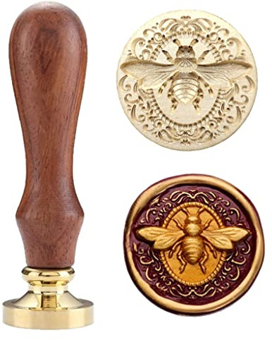 ORILL Elegant 3D-relief diameter 3 cm stort bi sigillstämpel och oval ros vaxförseglingsstämpel, för bröllopsinbjudan (3D bilindring kopparhuvud med handtag)