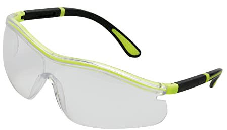 Gebol Schutzbrille Neon Klar | sportliches Design und angenehmer Sitz | Bügel in Länge verstellbar | kratz- und beschlagfrei | für Damen und Herren | Größe universal | schwarz, neon | 1 Stück