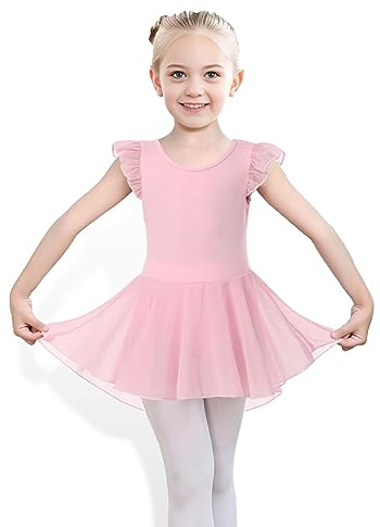 iLover Kids Girls Classic Ruffle Sleeve Tutu kirted Leotard Dress for Dance, Gymnastics and Ballet 7-8 Years Pink