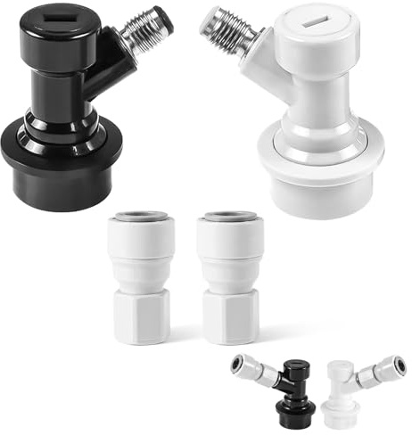 WELLBOM 1 Pair Ball Lock Keg Connectors and 1 Pair 3/8'' EVA Hose Quick Connector, Black White Ball Lock Keg Gas/Liquid Connector Corny Keg Connectors, Keg Spear Keg Post Growler Ball Lock Keg Fitting