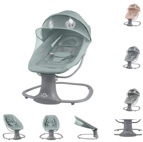 Kikkaboo Hamaca Winks 2 en 1 Silla Mosquitera Timer Música Mando a Distancia, Colores:Verde